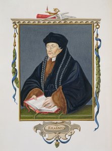 صورة لإراسموس (c.1466-1536) من "مذكرات محكمة الملكة إليزابيث" ، نُشرت عام 1825 (مرحاض وغواش على ورق)